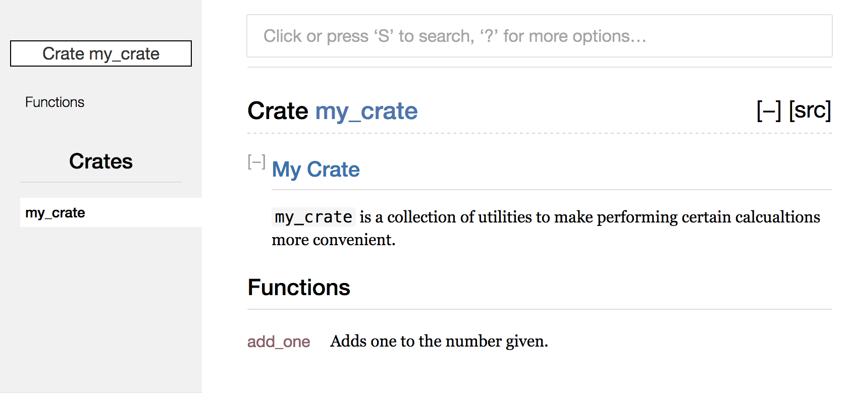 Rendered HTML documentation with a comment for the crate as a whole